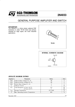 2N4033 Datasheet PDF STMicroelectronics