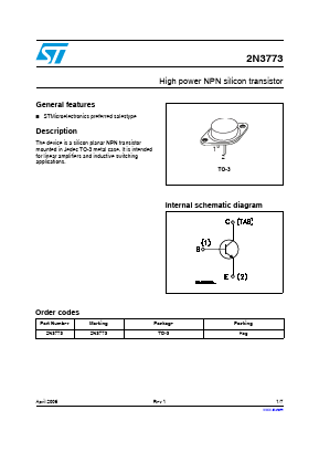 2N3773 Datasheet PDF STMicroelectronics