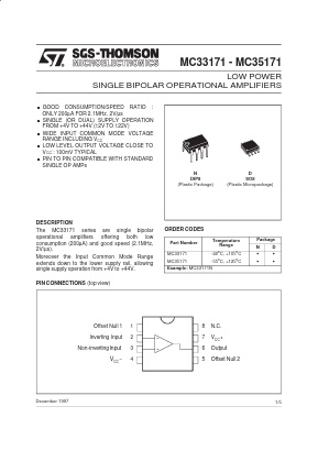 MC33171 Datasheet PDF STMicroelectronics
