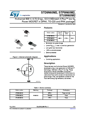 STD9N60M2 Datasheet PDF STMicroelectronics