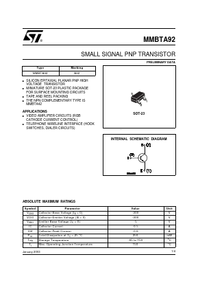 MMBTA92 Datasheet PDF STMicroelectronics