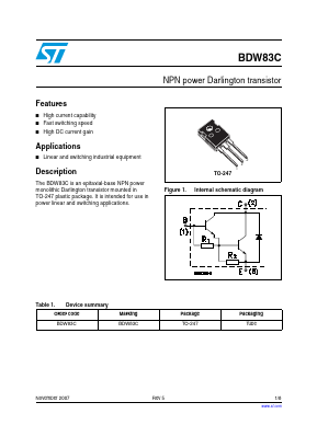 BDW83C Datasheet PDF STMicroelectronics