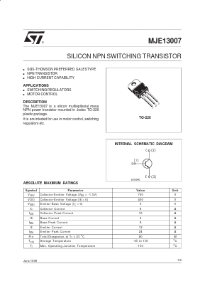 MJE13007 Datasheet PDF STMicroelectronics