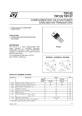 TIP135 Datasheet PDF STMicroelectronics