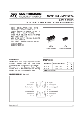 MC33174 Datasheet PDF STMicroelectronics