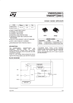 VN800S(8961) Datasheet PDF STMicroelectronics