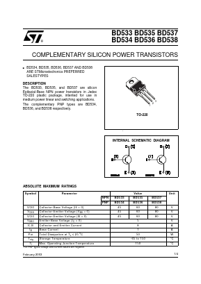 BD533 Datasheet PDF STMicroelectronics