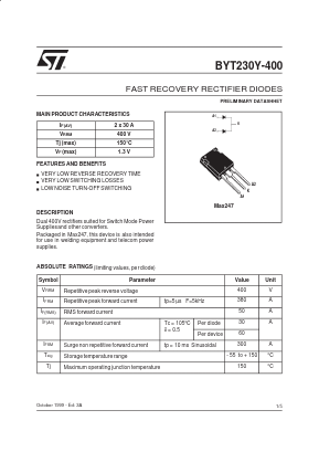 BYT230Y-400 Datasheet PDF STMicroelectronics