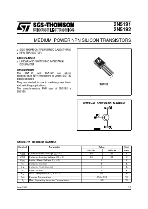 2N5191 Datasheet PDF STMicroelectronics