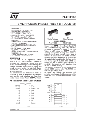 74ACT163M Datasheet PDF STMicroelectronics