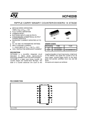 HCF4020M013TR Datasheet PDF STMicroelectronics