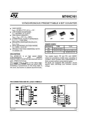 M74HC161 Datasheet PDF STMicroelectronics