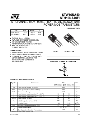 STW16NA40FI Datasheet PDF STMicroelectronics