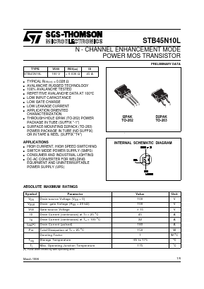 STB45N10L Datasheet PDF STMicroelectronics