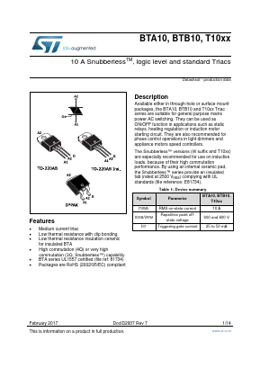 T1050 Datasheet PDF STMicroelectronics