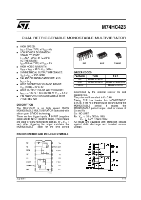 M74HC423B1R Datasheet PDF STMicroelectronics