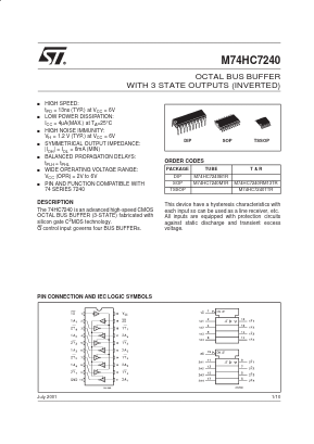 M74HC7240M1R Datasheet PDF STMicroelectronics