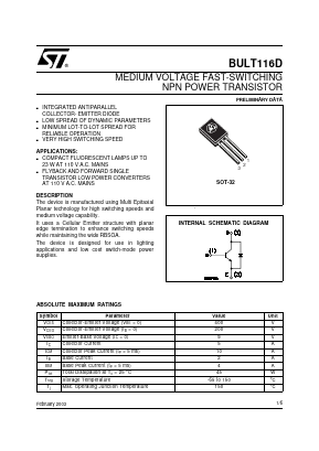 BULT116D Datasheet PDF STMicroelectronics