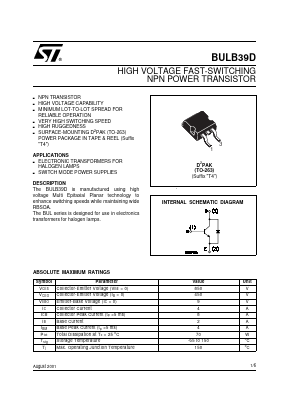 BULB39DT4 Datasheet PDF STMicroelectronics