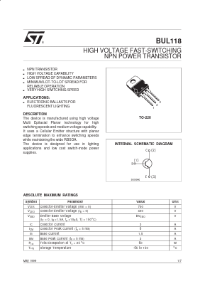 BUL118 Datasheet PDF STMicroelectronics