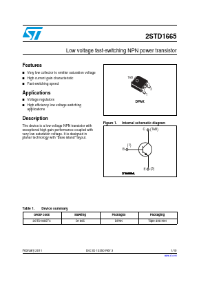 2STD1665 Datasheet PDF STMicroelectronics