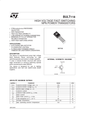 BULT118 Datasheet PDF STMicroelectronics