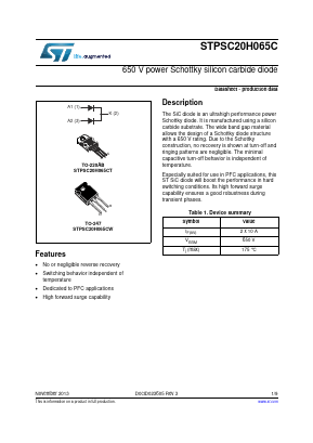 STPSC20H065CW Datasheet PDF STMicroelectronics