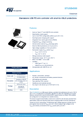 STUSB4500 Datasheet PDF STMicroelectronics