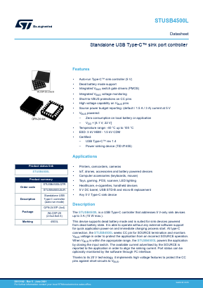 STUSB4500L Datasheet PDF STMicroelectronics