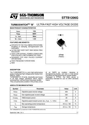 STTB1206G Datasheet PDF STMicroelectronics