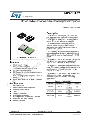 MP45DT02TR-M Datasheet PDF STMicroelectronics