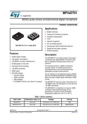 MP34DT01 Datasheet PDF STMicroelectronics