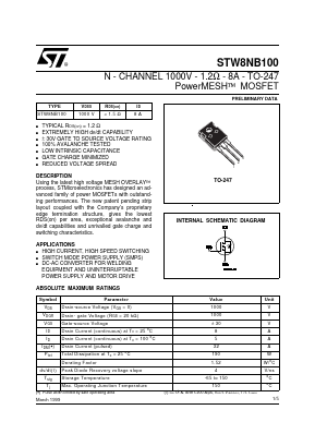 STW8NB100 Datasheet PDF STMicroelectronics