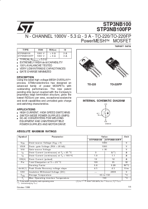 STP3NB100FP Datasheet PDF STMicroelectronics