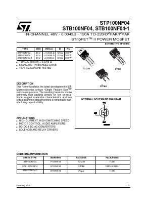 STB100NF04 Datasheet PDF STMicroelectronics