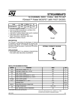 STW20NM50FD Datasheet PDF STMicroelectronics