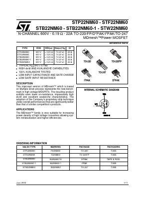 B22NM60-1 Datasheet PDF STMicroelectronics