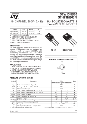 STW13NB60 Datasheet PDF STMicroelectronics