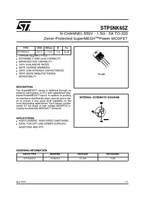 STP5NK65Z Datasheet PDF STMicroelectronics