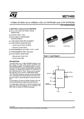 M27V400-100B1 Datasheet PDF STMicroelectronics