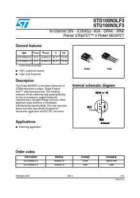 100N3LF3 Datasheet PDF STMicroelectronics