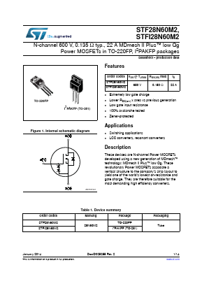 STF28N60M2 Datasheet PDF STMicroelectronics