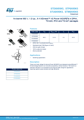 STD6N95K5 Datasheet PDF STMicroelectronics