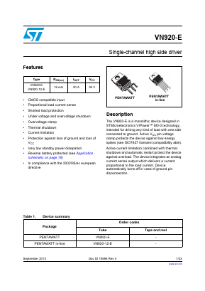 VN920-E Datasheet PDF STMicroelectronics