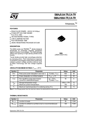 SMAJ70CA-TR Datasheet PDF STMicroelectronics