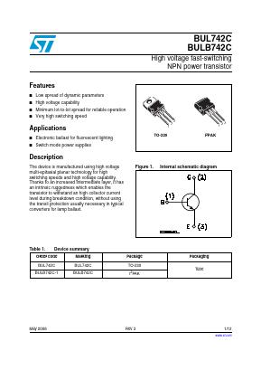 BUL742C Datasheet PDF STMicroelectronics