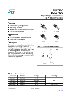 BUL742C Datasheet PDF STMicroelectronics