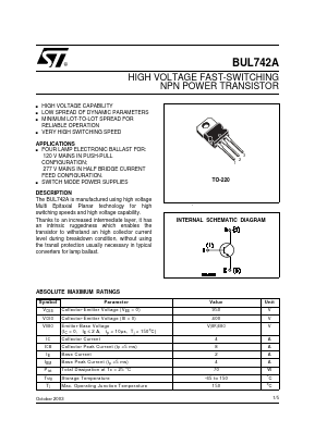 BUL742A Datasheet PDF STMicroelectronics