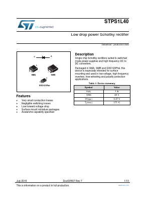 STPS1L40 Datasheet PDF STMicroelectronics