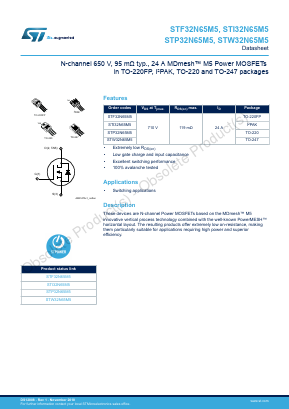 STW32N65M5 Datasheet PDF STMicroelectronics